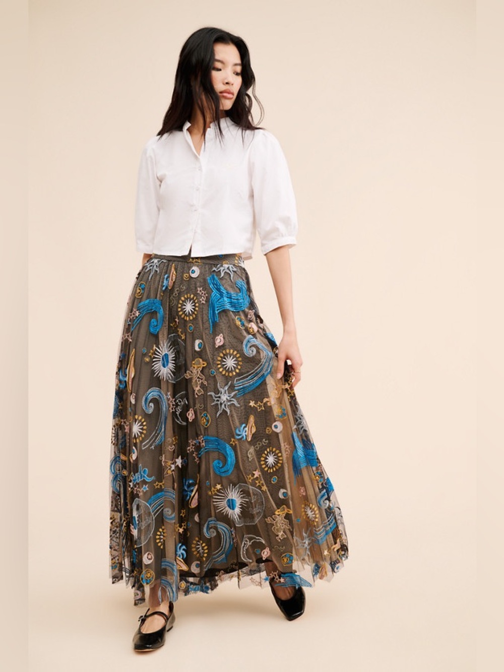 Geisha Designs Icon Tulle Maxi Skirt in Brown Multi